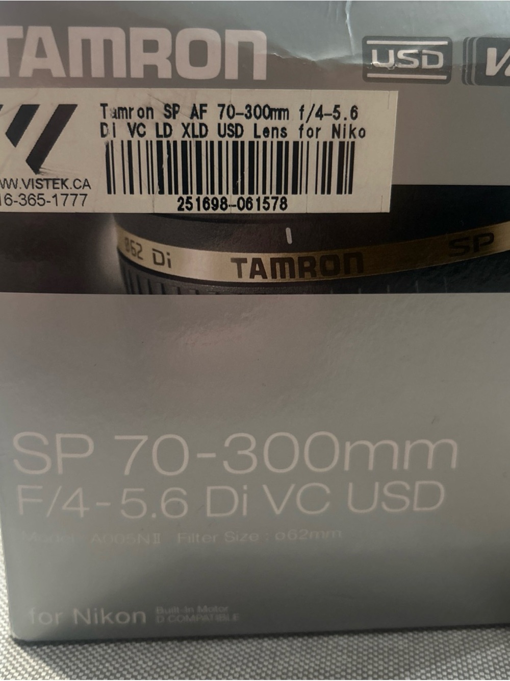 Tamron SP70-300mm Lens Manual with Box f/4-5.6 Di VC USD —  for Nikon 62mmfilter